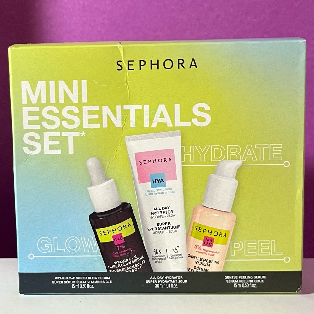 Sephora Mini Essentials Set - Glow, Hydrate, and Peel.